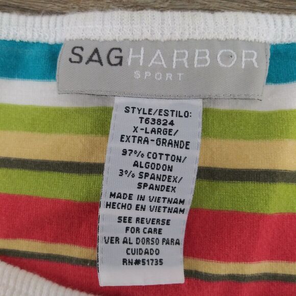 Sag Harbor Sport Shirt Womens Size XL Multicolor Striped Short Sleeve Top - Picture 7 of 8